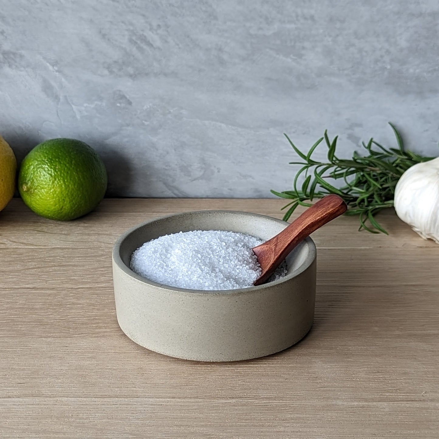 Concrete Salt Cellar. Salt and Pepper Pinch Bowl and Wooden Spoon. Gift for Chef. Salt Pig. Salt Pot. Kitchen Gift. Modern Minimalist Vessel