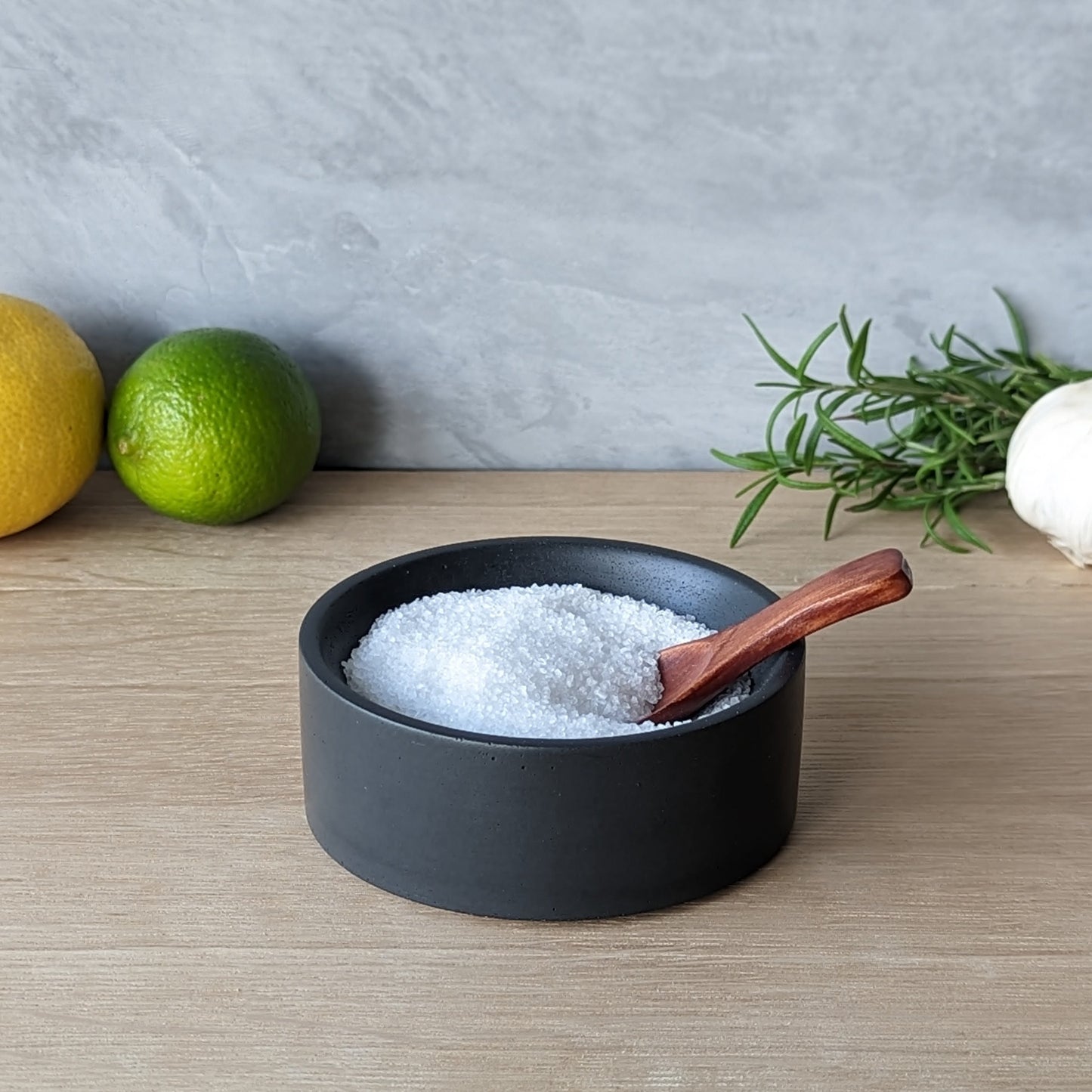 Concrete Salt Cellar. Salt and Pepper Pinch Bowl and Wooden Spoon. Gift for Chef. Salt Pig. Salt Pot. Kitchen Gift. Modern Minimalist Vessel