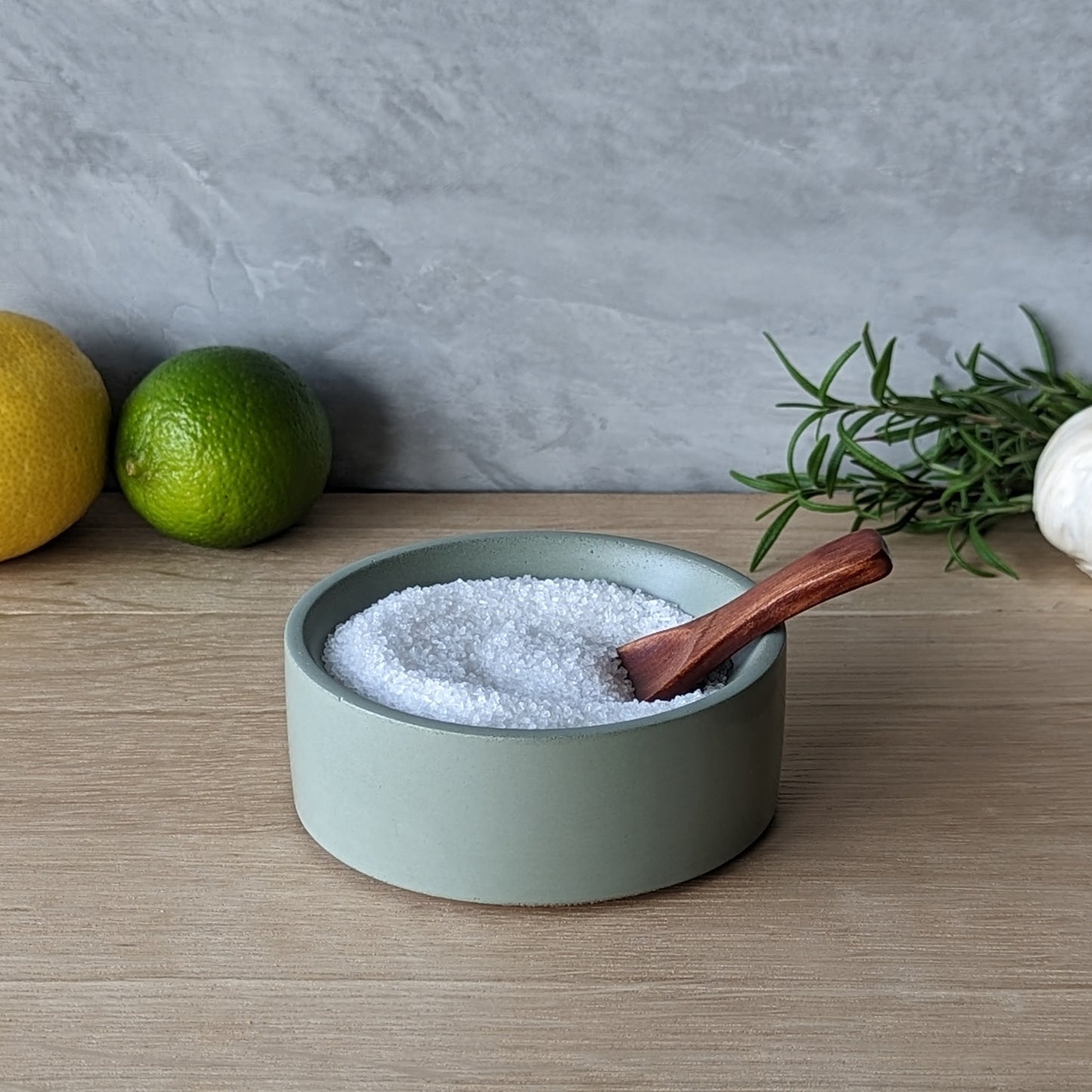 Concrete Salt Cellar. Salt and Pepper Pinch Bowl and Wooden Spoon. Gift for Chef. Salt Pig. Salt Pot. Kitchen Gift. Modern Minimalist Vessel