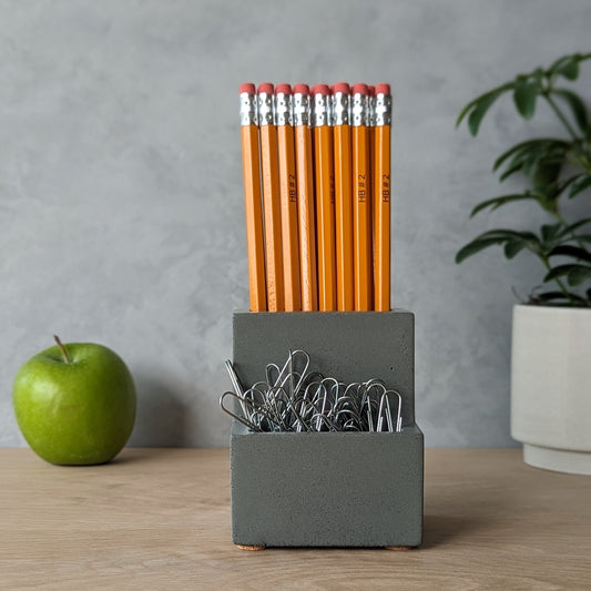 Concrete Desk Organizer. Pen Holder. Paperclip Tray. Catch All. Modern Office Decor. Gift for Husband. Make-up Brush Holder