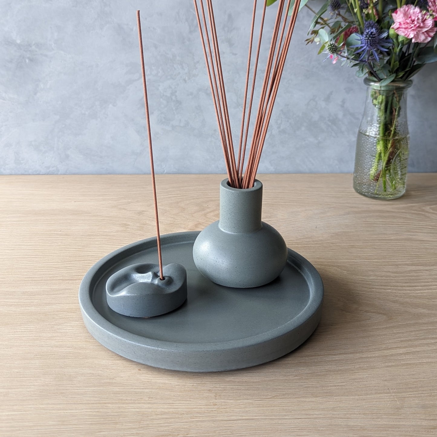 Concrete Incense Burner Set with Holder and Tray