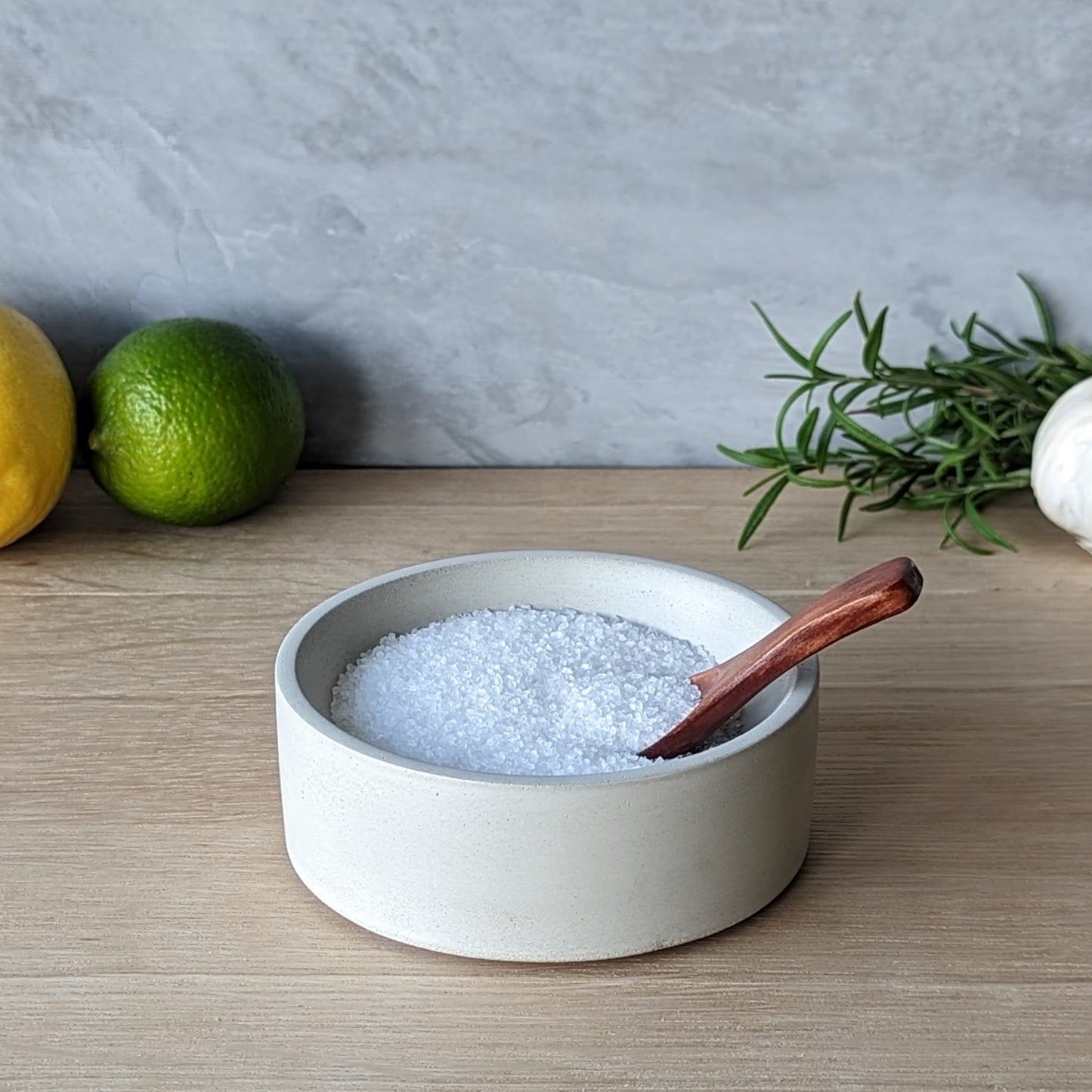 Concrete Salt Cellar. Salt and Pepper Pinch Bowl and Wooden Spoon. Gift for Chef. Salt Pig. Salt Pot. Kitchen Gift. Modern Minimalist Vessel