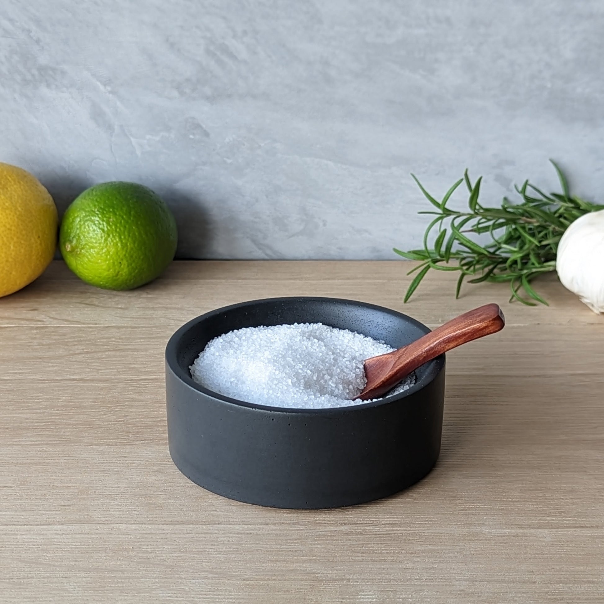 Concrete Salt Cellar. Salt and Pepper Pinch Bowl and Wooden Spoon. Gift for Chef. Salt Pig. Salt Pot. Kitchen Gift. Modern Minimalist Vessel
