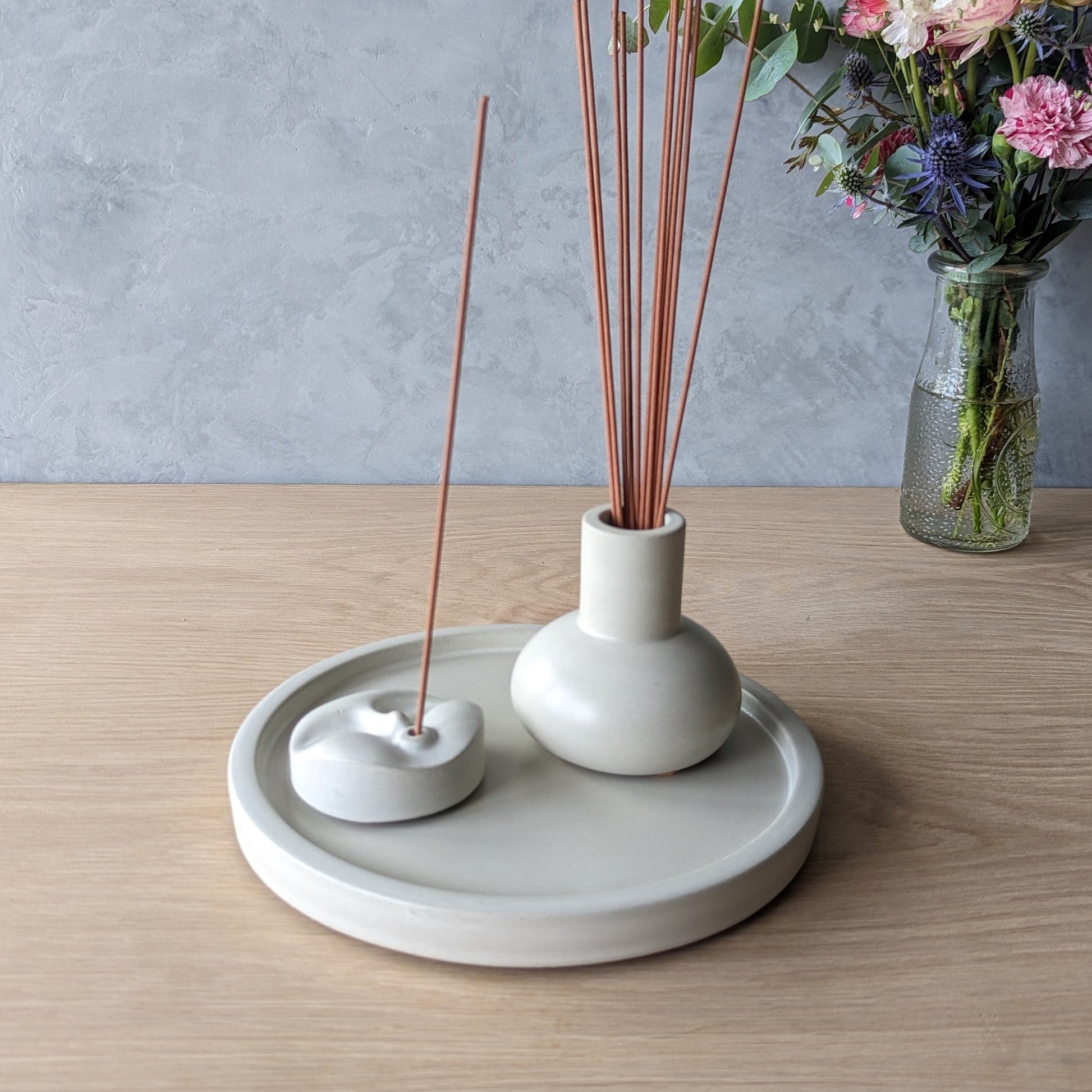 Concrete Incense Burner Set with Holder and Tray